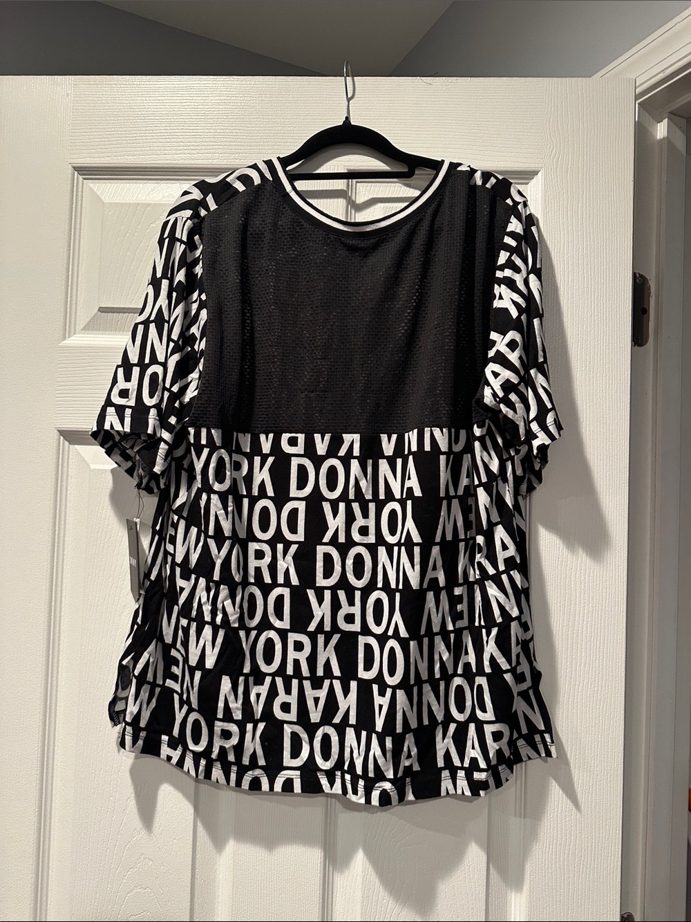Donna Karan Black and White Allover Logo Tee - Picture 2 of 3